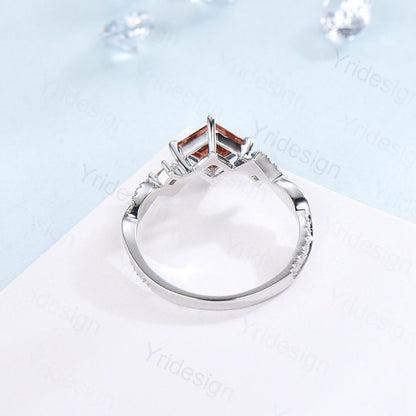 5mm Princess cut morganite engagement ring rose gold-Unique peach morganite infinity moissanite wedding band-vintage anniversary rings - PENFINE