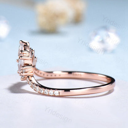 Moissanite Wedding Band Women Rose Gold Vintage Marquise Diamond Wedding Ring  Unique Curved V Matching Band Stacking Bridal Promise gift - PENFINE