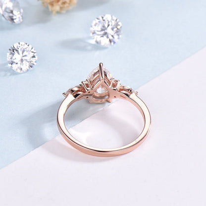VVS-D Pear Diamond Engagement Ring, Lab Grown Diamond IGI Certificate Engagement Ring, Seven Stone Marquise Diamond Wedding Ring Handmade - PENFINE