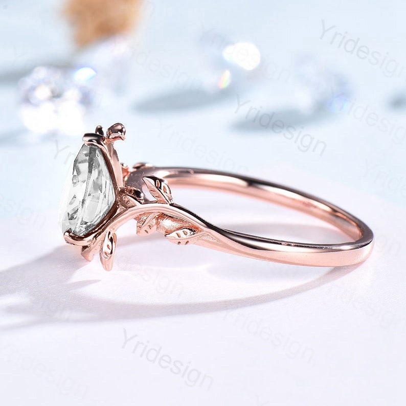 Natural Inspired Moissanite Ring Vintage Twig Moissanite Engagement Ring Rose Gold Leaves Branch Simulant Diamond Ring For Women Bridal Ring - PENFINE