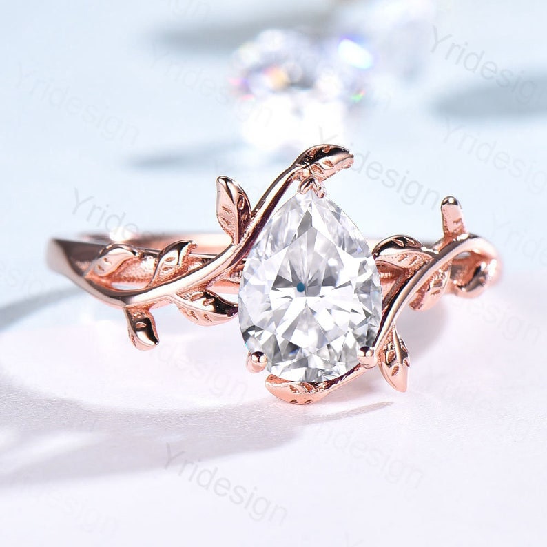Natural Inspired Moissanite Ring Vintage Twig Moissanite Engagement Ring Rose Gold Leaves Branch Simulant Diamond Ring For Women Bridal Ring - PENFINE