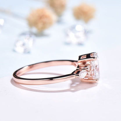 VVS-D Pear Diamond Engagement Ring, Lab Grown Diamond IGI Certificate Engagement Ring, Seven Stone Marquise Diamond Wedding Ring Handmade - PENFINE