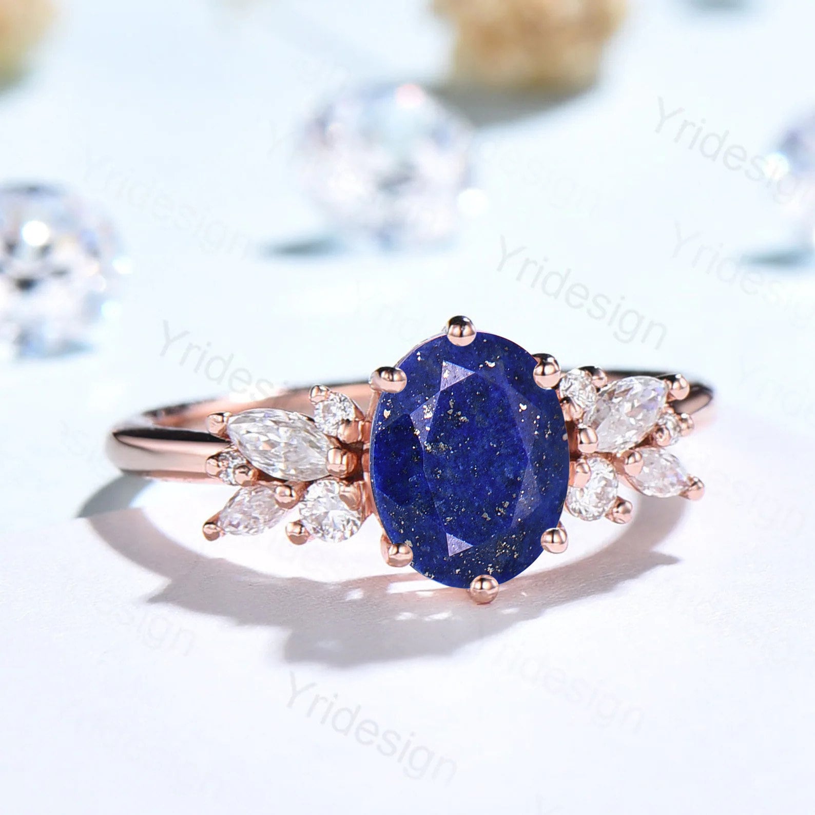 Natural Lapis Lazuli Engagement Ring Vintage Lapis Gold Antique Style Wedding Ring Silver Blue Gemstone Ring Antique Promise Ring for Her - PENFINE