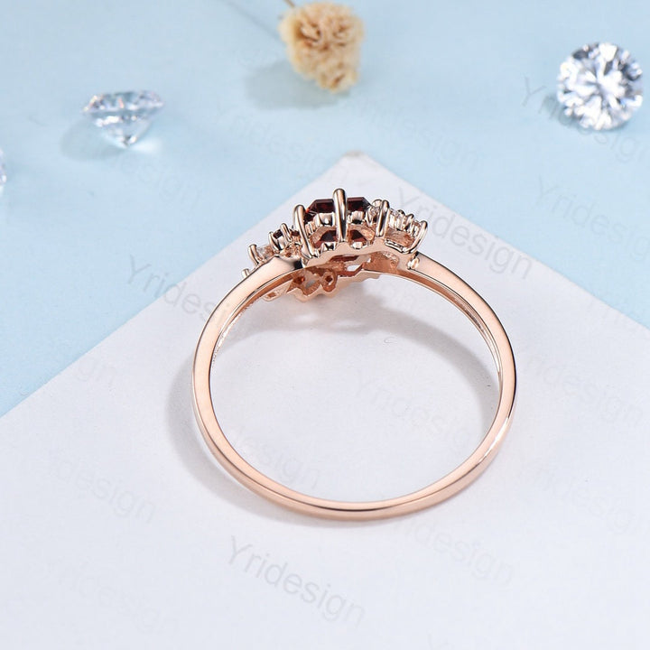 Hexagon cut garnet ring gold silver vintage unique engagement ring culster garnet wedding ring art deco moissanite promise ring for women - PENFINE