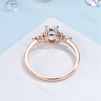Vintage Opal Engagement Ring Rose Gold Marquise Moissanite Art Deco Cluster Wedding Ring For Women Anniversary Ring Bridal Promise gift - PENFINE