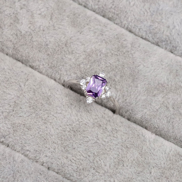 Vintage Emerald Cut Amethyst Engagement Ring Set / Purple Promise Ring Bridal Ring Set For Women / 2Pcs Gold February Birthstone Wedding Set - PENFINE