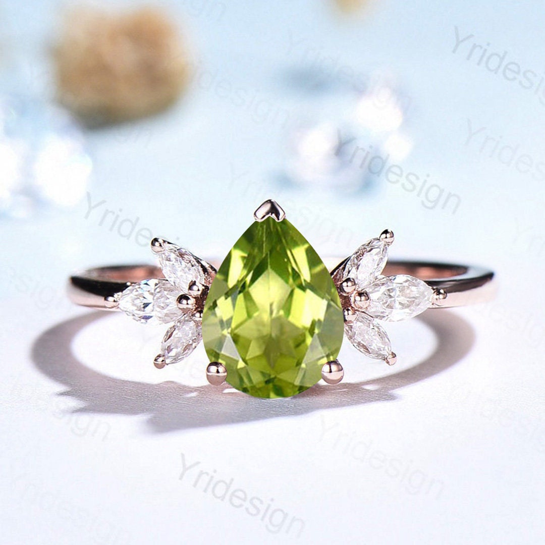 Pear cut gemstone, natural green peridot ring, anniversary ring, gemstone ring, sterling offers silver ring, August birthstone ring