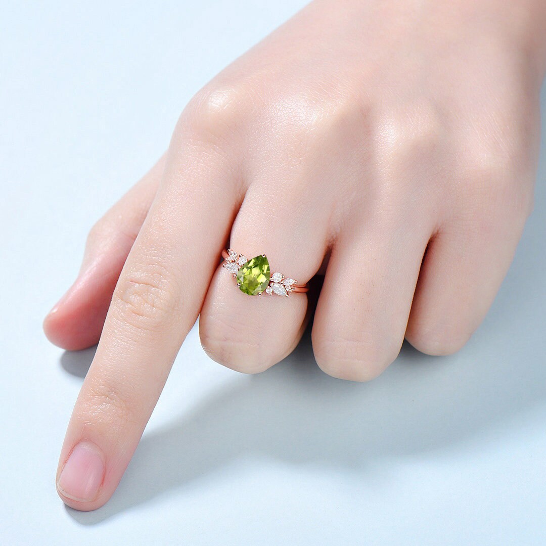 Peridot Engagement Ring OvalCut 14K Gold Engagement Ring offers Cluster Ring woman ring Bridal Ring Promise Ring Anniversary Gift Peridot woman