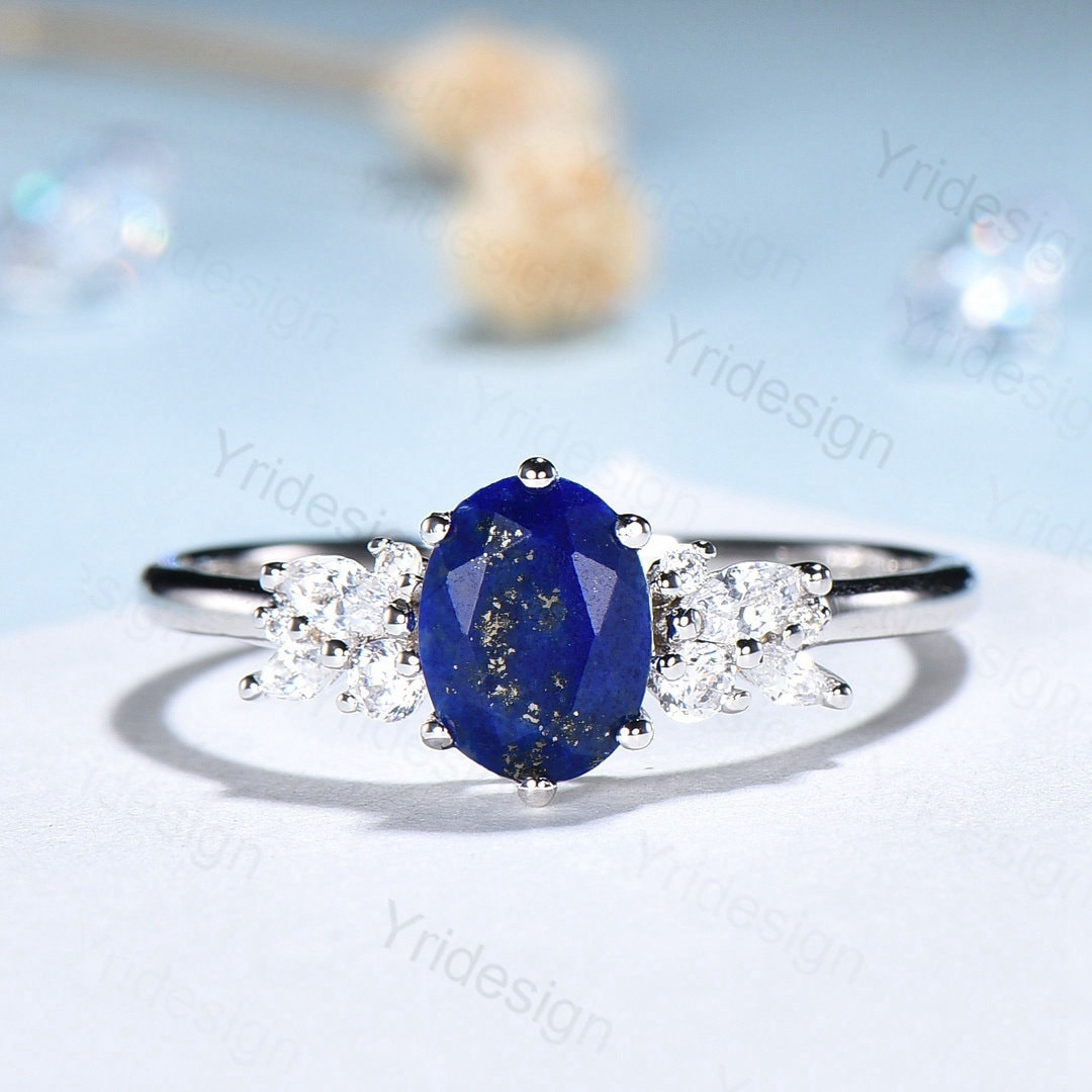 Stylish White And Royal Blue Stone Silver Ring - Varam Jewels