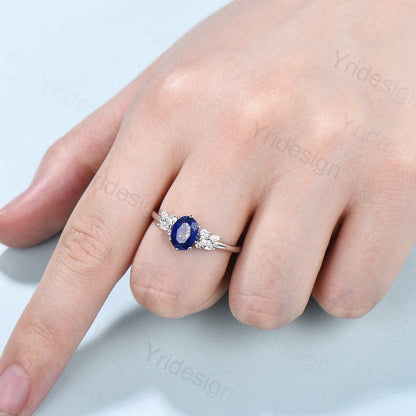Natural Lapis Lazuli Engagement Ring Vintage Lapis Gold Antique Style Wedding Ring Silver Blue Gemstone Ring Antique Promise Ring for Her - PENFINE