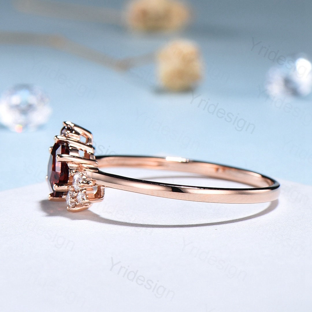 Hexagon cut garnet ring gold silver vintage unique engagement ring culster garnet wedding ring art deco moissanite promise ring for women - PENFINE