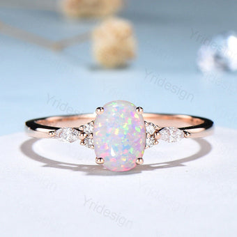 Vintage Opal Engagement Ring Rose Gold Marquise Moissanite Art Deco Cluster Wedding Ring For Women Anniversary Ring Bridal Promise gift - PENFINE