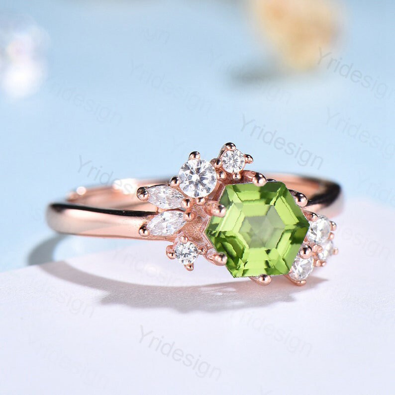 Rose Gold Oval shops Peridot Engagement Ring Sterling Silver Natural Peridot Ring Simulated Diamond Art Deco Ring Peridot Promise Wedding Ring