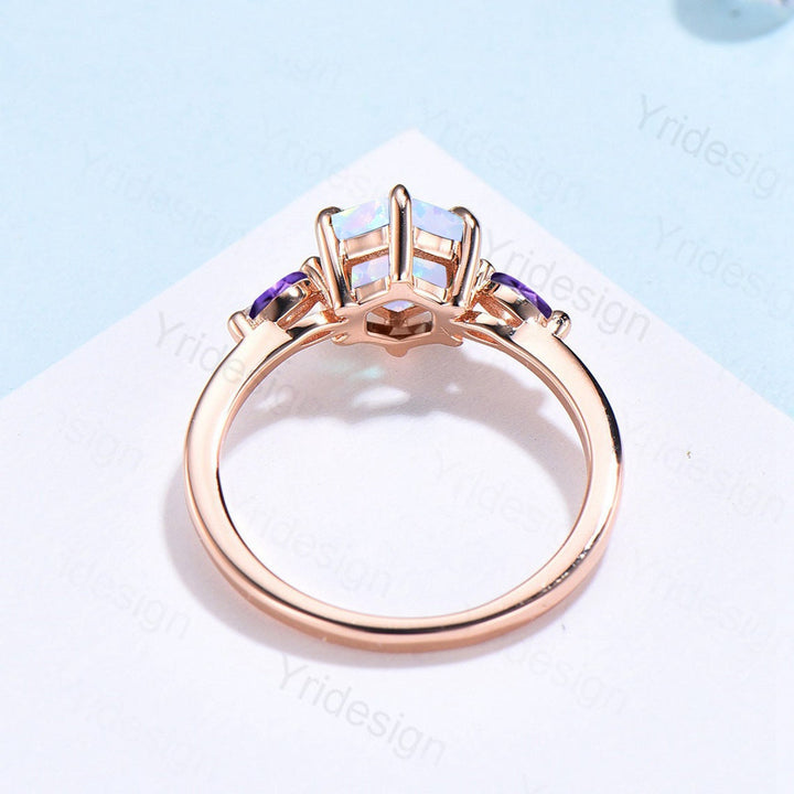 Solitaire Opal engagement ring six Prongs Marquise cut Amethyst ring for women vintage three stone art deco amethyst bridal ring gifts - PENFINE