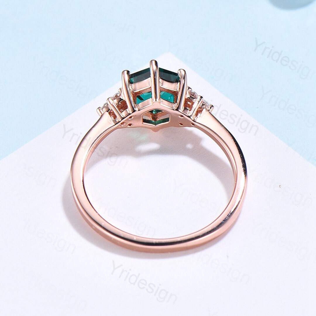 Dainty Hexagon Peridot engagement ring art deco rose gold silver ring Minimalist vintage diamond ring women promise anniversary ring gift - PENFINE