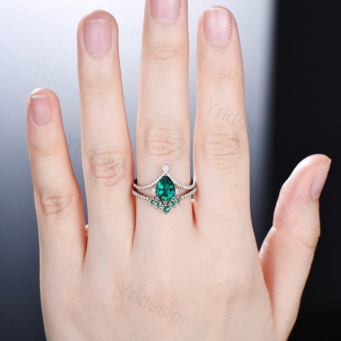 Pear store Emerald Engagement Ring/Silver Emerald Promise Ring/Anniversary Ring Gift for Her