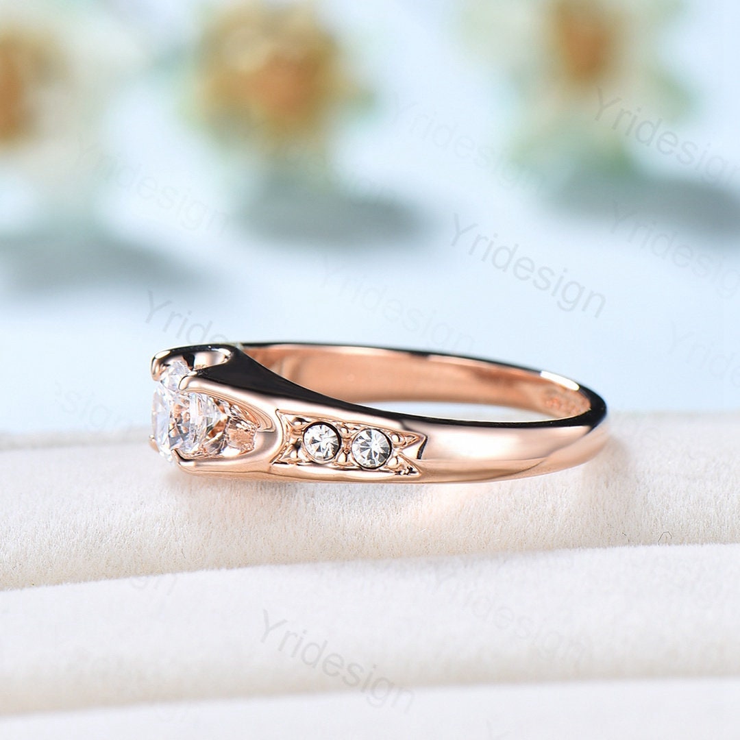 Elegant Moissanite Engagement Ring Rose Gold Art Deco Promise Diamond Ring,Vintage Moissanite Ring For Women Moissaninte Jewelry Bridal Ring - PENFINE