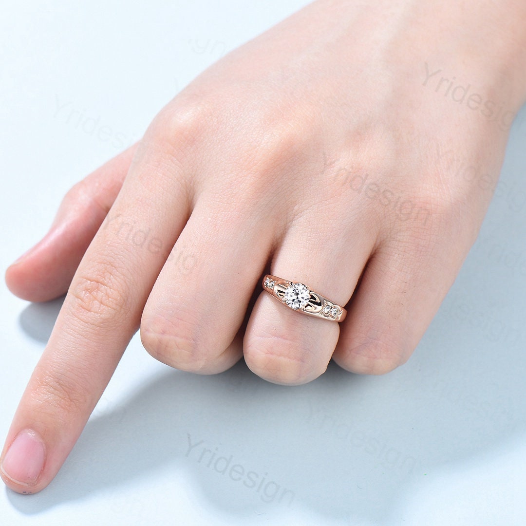 Elegant Moissanite Engagement Ring Rose Gold Art Deco Promise Diamond Ring,Vintage Moissanite Ring For Women Moissaninte Jewelry Bridal Ring - PENFINE