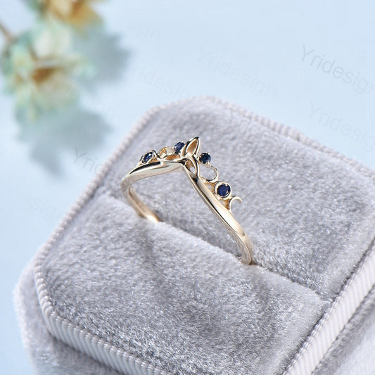 Sapphire Wedding Ring Celtic Knot Norse Viking Sapphire wedding band women unique curved Matching stacking band anniversary ring gift - PENFINE