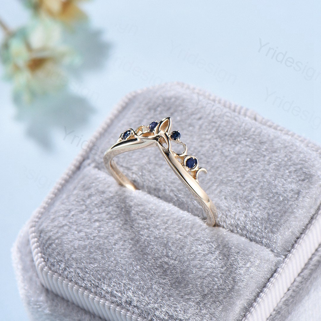 Sapphire Wedding Ring Celtic Knot Norse Viking Sapphire wedding band women unique curved Matching stacking band anniversary ring gift - PENFINE