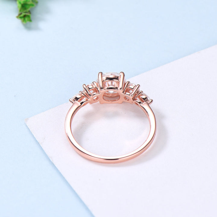 6.5mm round moissanite engagement ring Art Deco Wedding Ring, Five Stone Rose Gold Ring for women vintage unique Cluster promise ring - PENFINE