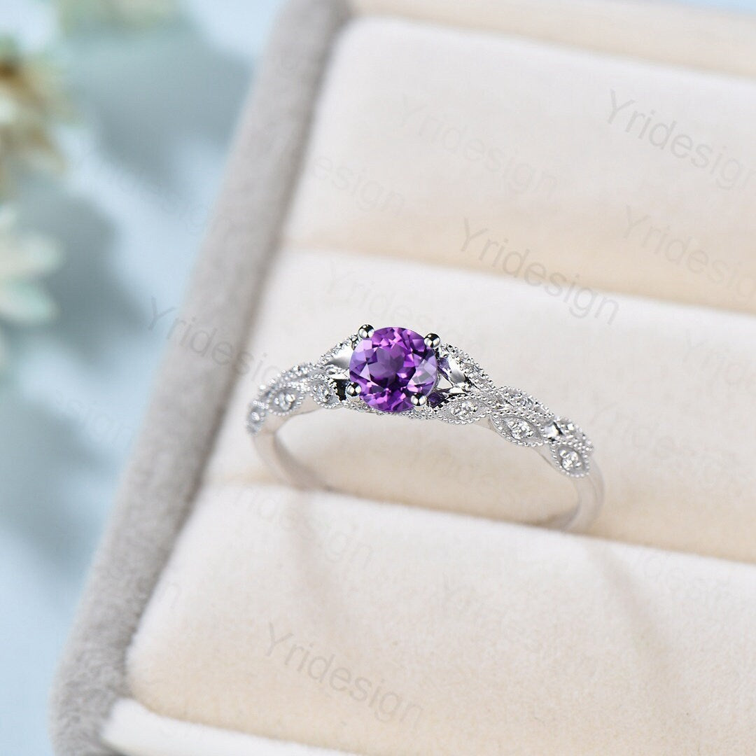 Dainty Amethyst Engagement Ring Purple Amethyst Promise Ring For