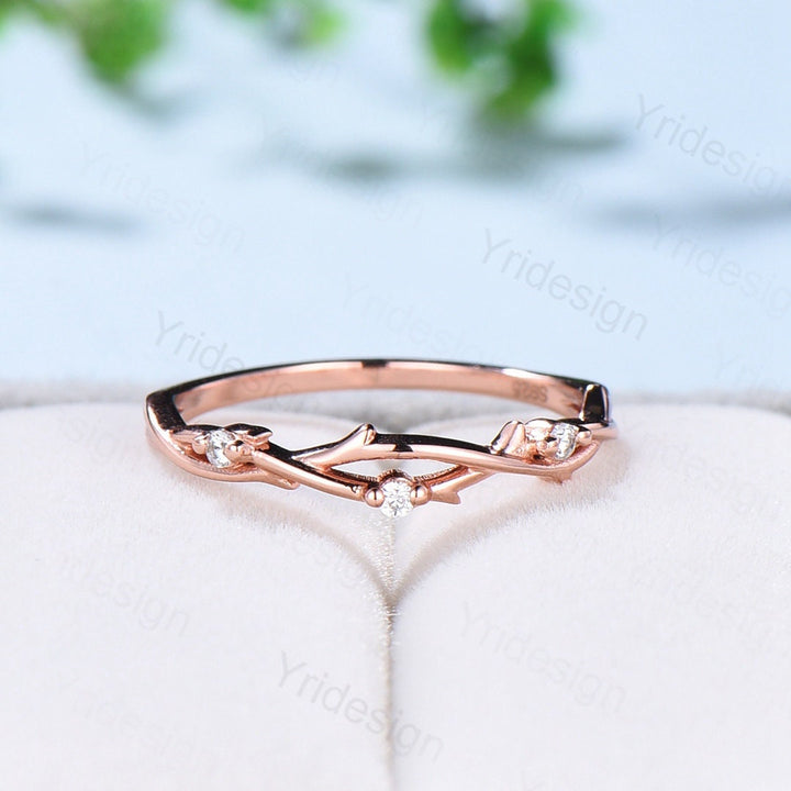 Twig Branch Diamond Wedding Wedding Band Women Solid Gold Unique Wedding Ring  Leaf Vine Stacking Band Infinity Anniversary Matching Band - PENFINE