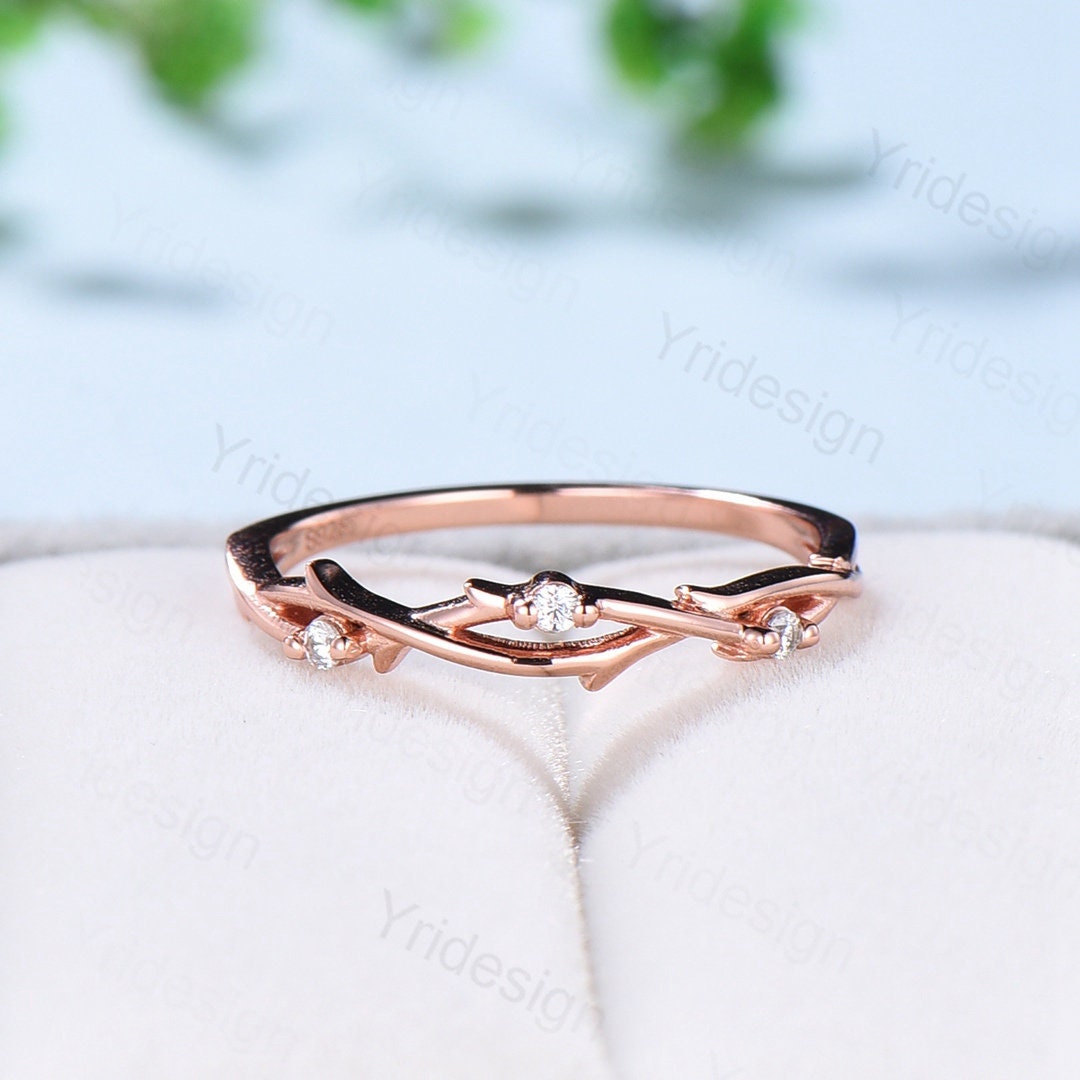 Twig Branch Diamond Wedding Wedding Band Women Solid Gold Unique Wedding Ring  Leaf Vine Stacking Band Infinity Anniversary Matching Band - PENFINE