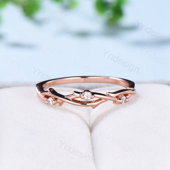 Twig Branch Diamond Wedding Wedding Band Women Solid Gold Unique Wedding Ring  Leaf Vine Stacking Band Infinity Anniversary Matching Band - PENFINE