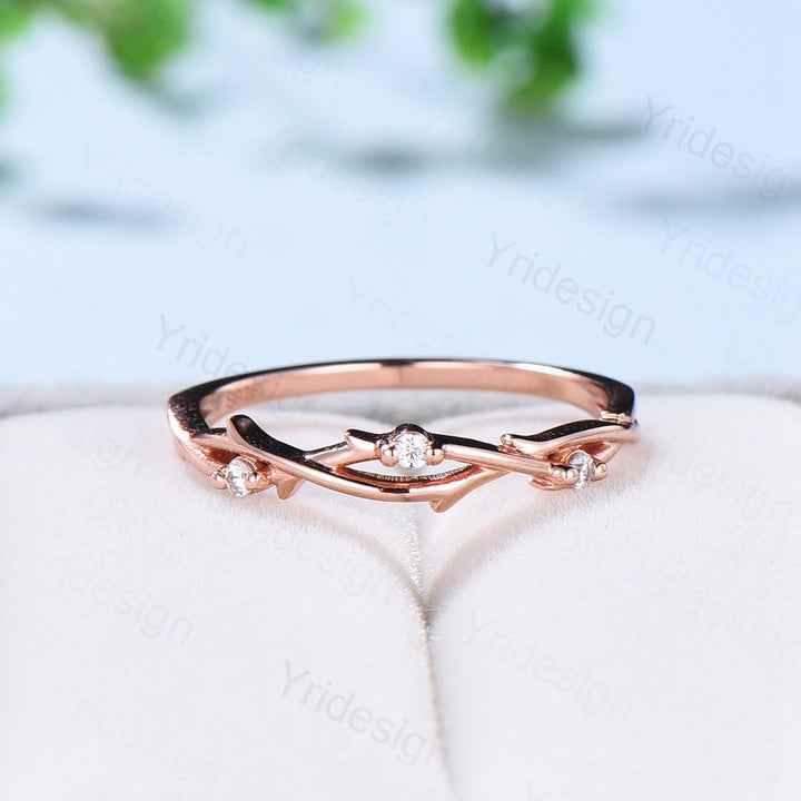 Twig Branch Diamond Wedding Wedding Band Women Solid Gold Unique Wedding Ring  Leaf Vine Stacking Band Infinity Anniversary Matching Band - PENFINE