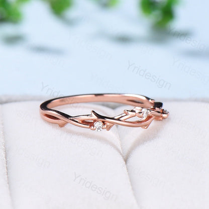 Twig Branch Diamond Wedding Wedding Band Women Solid Gold Unique Wedding Ring  Leaf Vine Stacking Band Infinity Anniversary Matching Band - PENFINE