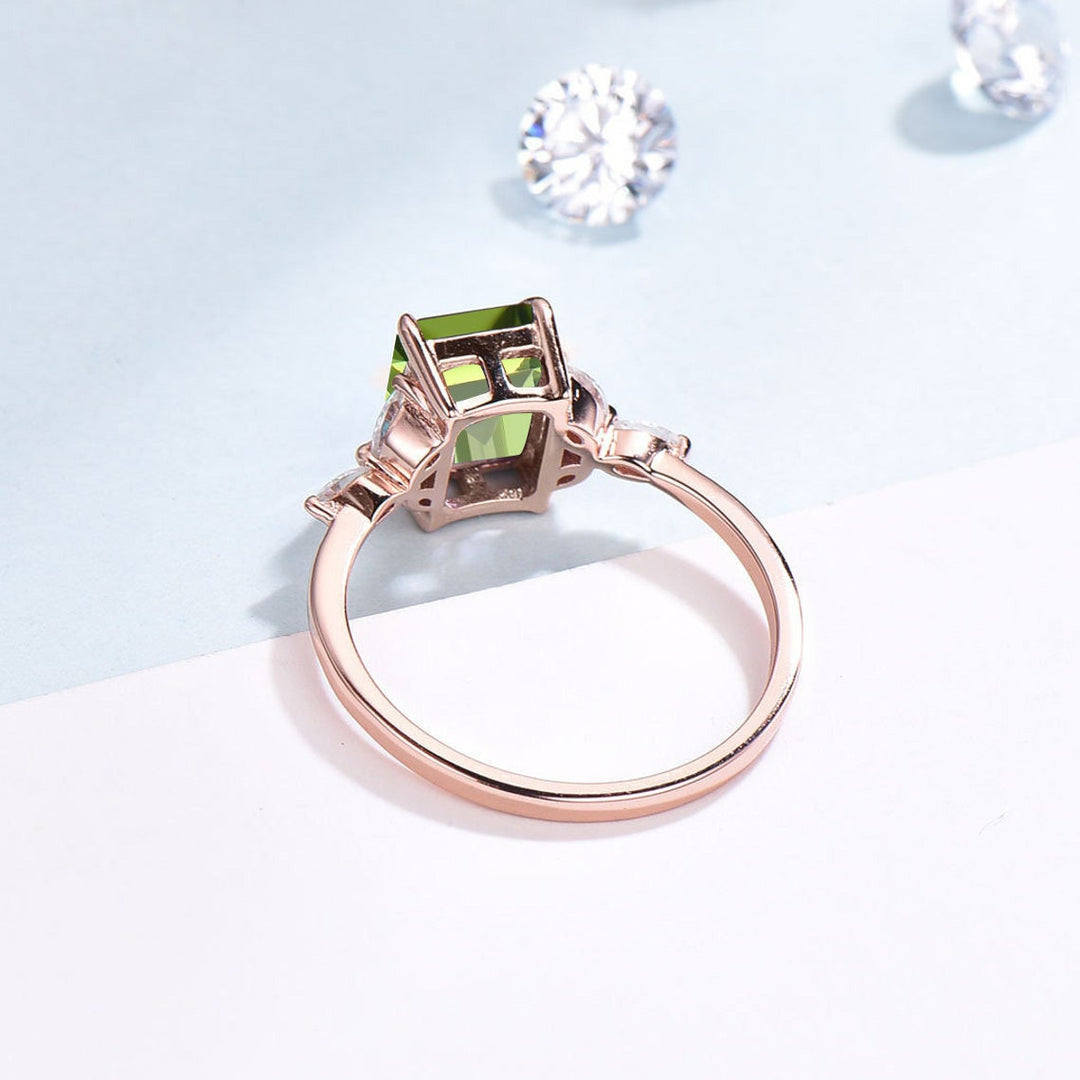 Vintage Emerald Cut Peridot Ring Rose Gold-14K/18K Art Deco Green Marquise Diamond Engagement Ring Wedding Ring Women Anniversary Ring - PENFINE