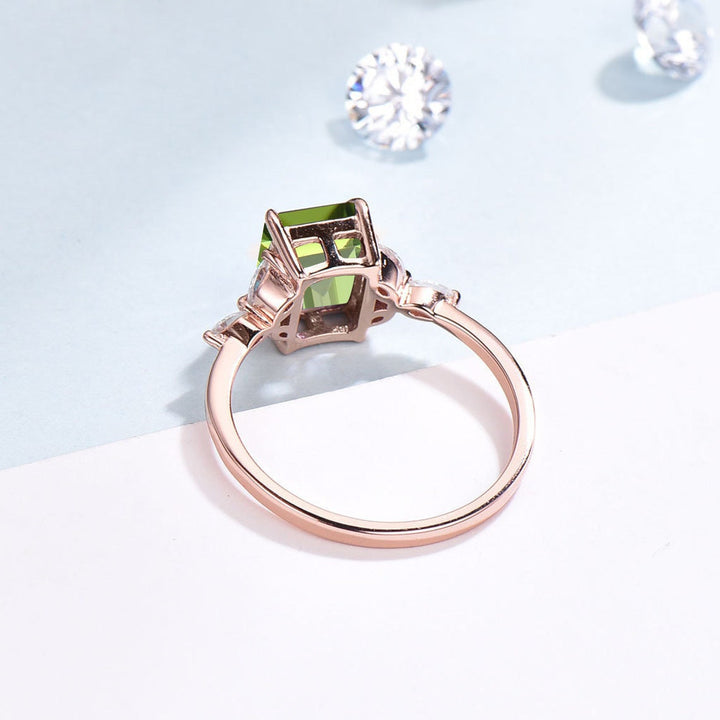 Vintage Emerald Cut Peridot Ring Rose Gold-14K/18K Art Deco Green Marquise Diamond Engagement Ring Wedding Ring Women Anniversary Ring - PENFINE