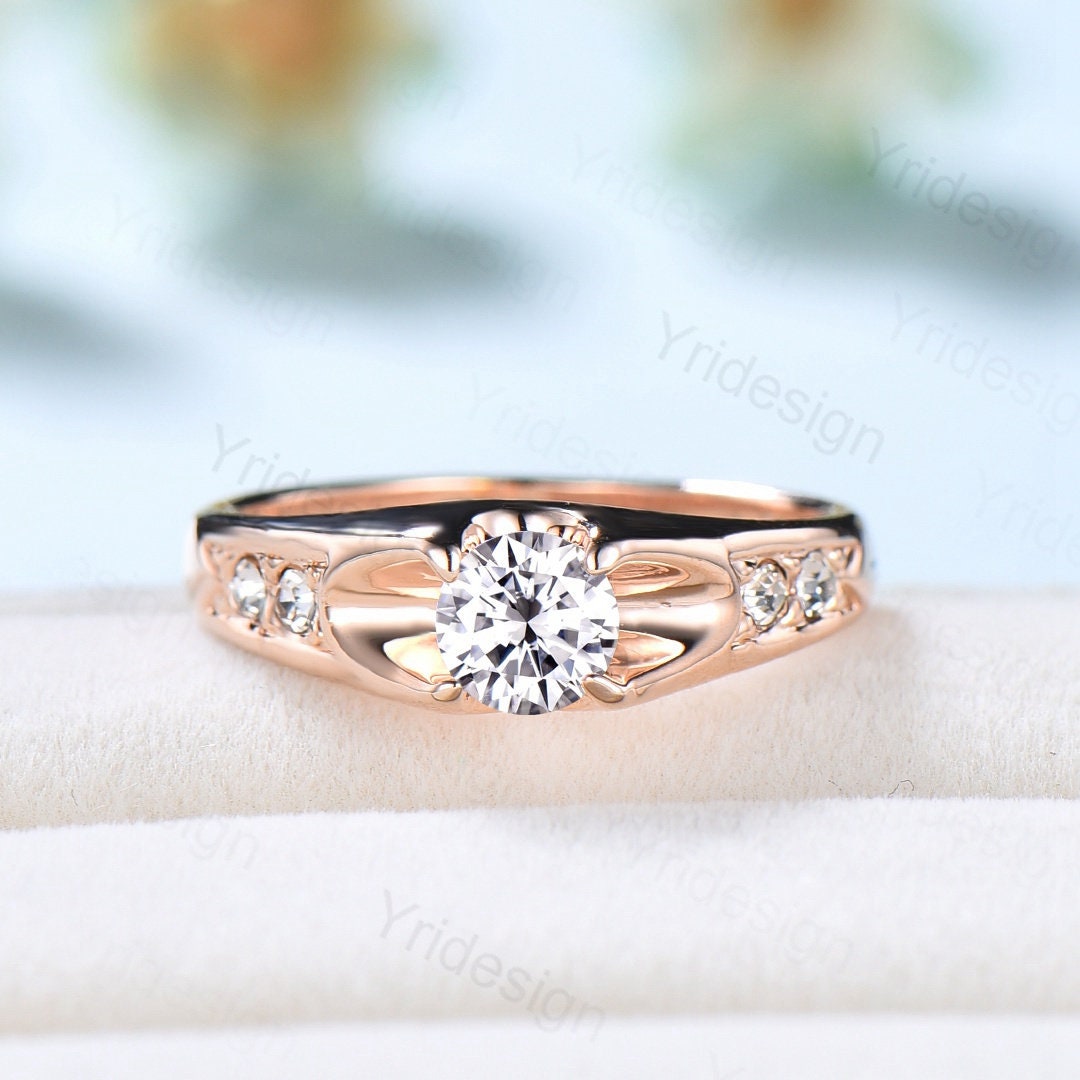 Elegant Moissanite Engagement Ring Rose Gold Art Deco Promise Diamond Ring,Vintage Moissanite Ring For Women Moissaninte Jewelry Bridal Ring - PENFINE