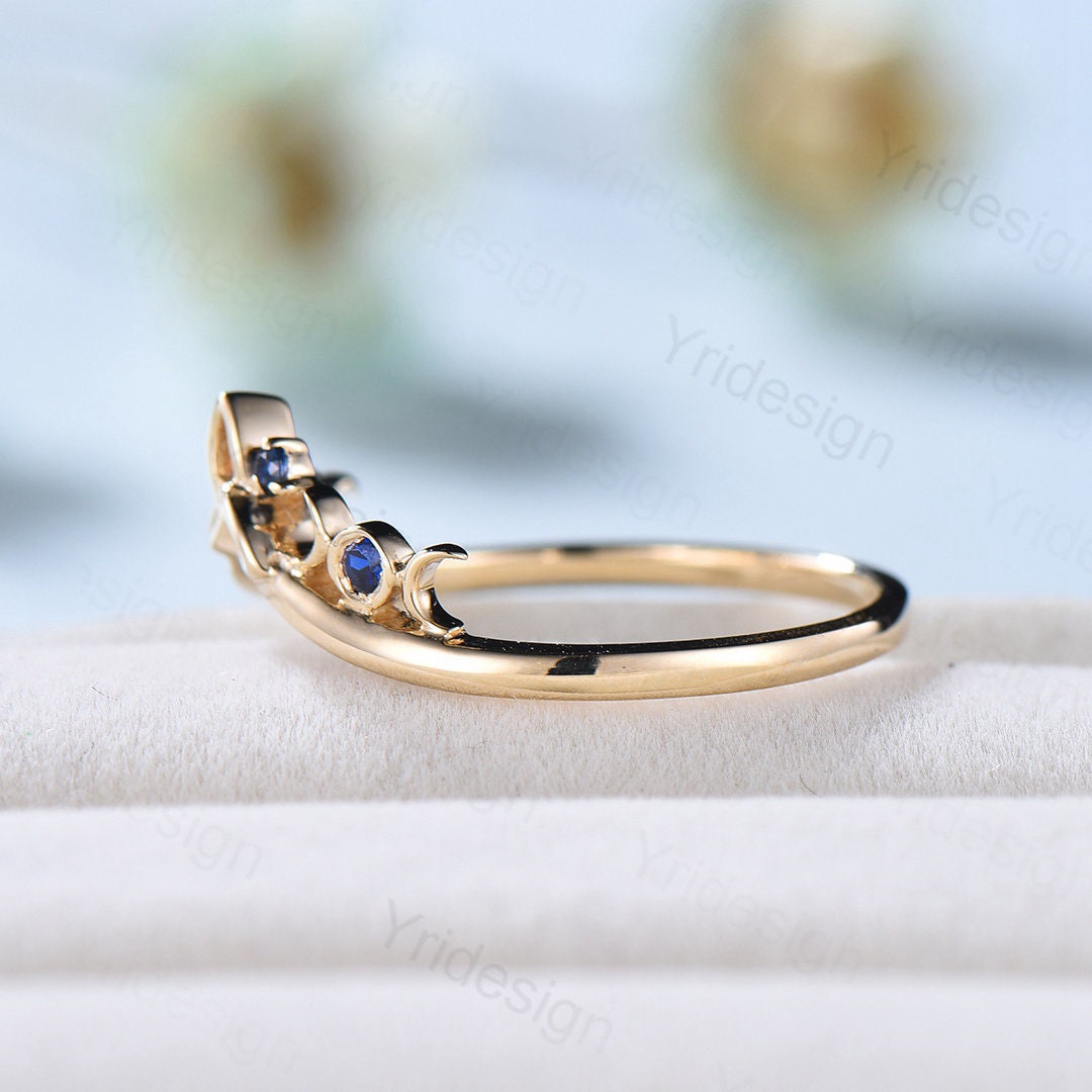 Sapphire Wedding Ring Celtic Knot Norse Viking Sapphire wedding band women unique curved Matching stacking band anniversary ring gift - PENFINE