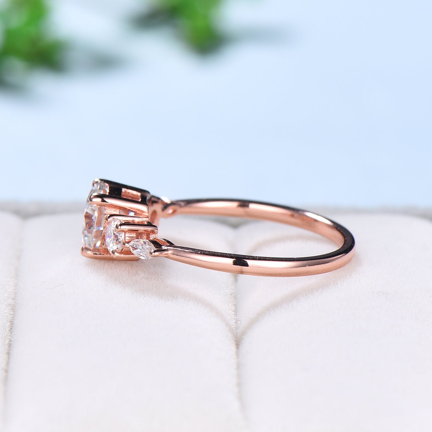 White Moissanite Round Cut Five Stone Solid 14K Rose Gold Wedding Ring, 3.50 MM, Moissanite Ring, Engagement Ring, Round Cut Five Stone hot Ring