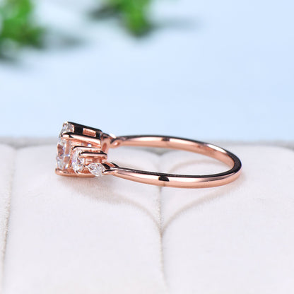 6.5mm round moissanite engagement ring Art Deco Wedding Ring, Five Stone Rose Gold Ring for women vintage unique Cluster promise ring - PENFINE