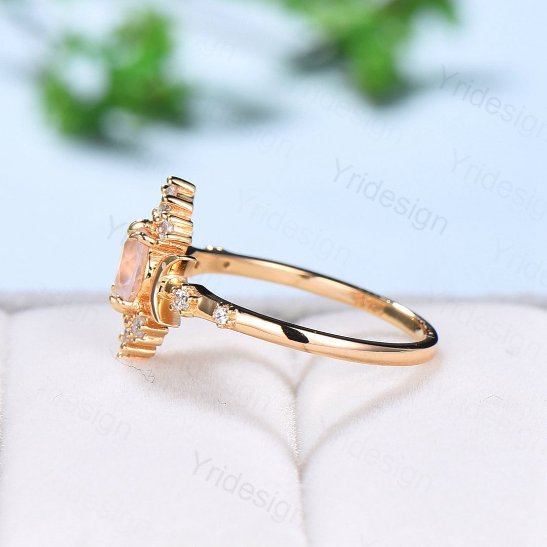 Unique alexandrite engagement ring 5mm dainty round color changing stone vintage cluster opal moonstone Boho wedding ring for women - PENFINE