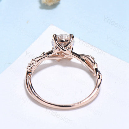 1CT Round Gray Moissanite Ring Vintage Unique Silver Moissanite Engagement Ring Inspired Leaf Cluster Rose Gold Wedding Ring For Women - PENFINE