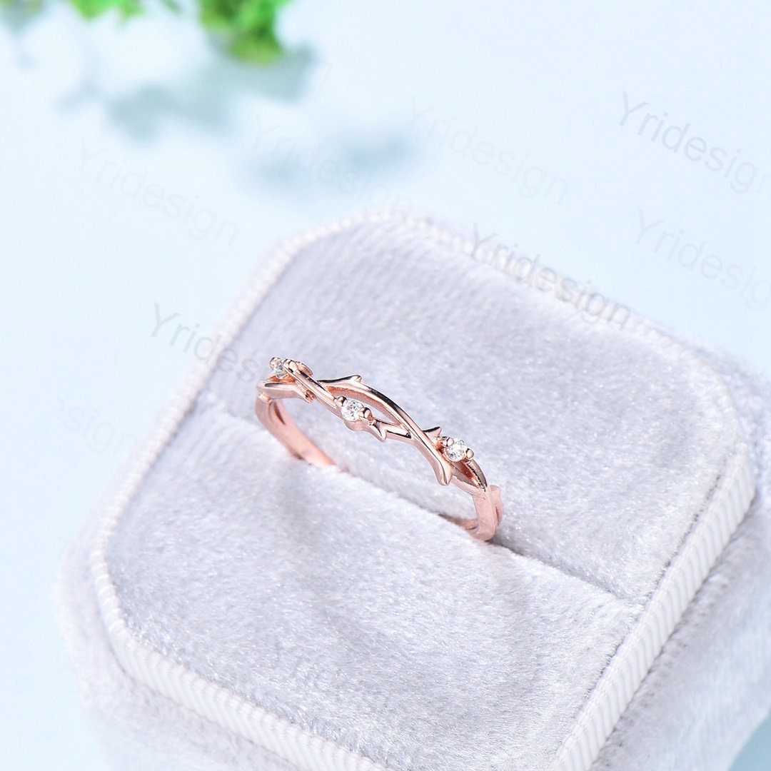 Twig Branch Diamond Wedding Wedding Band Women Solid Gold Unique Wedding Ring  Leaf Vine Stacking Band Infinity Anniversary Matching Band - PENFINE