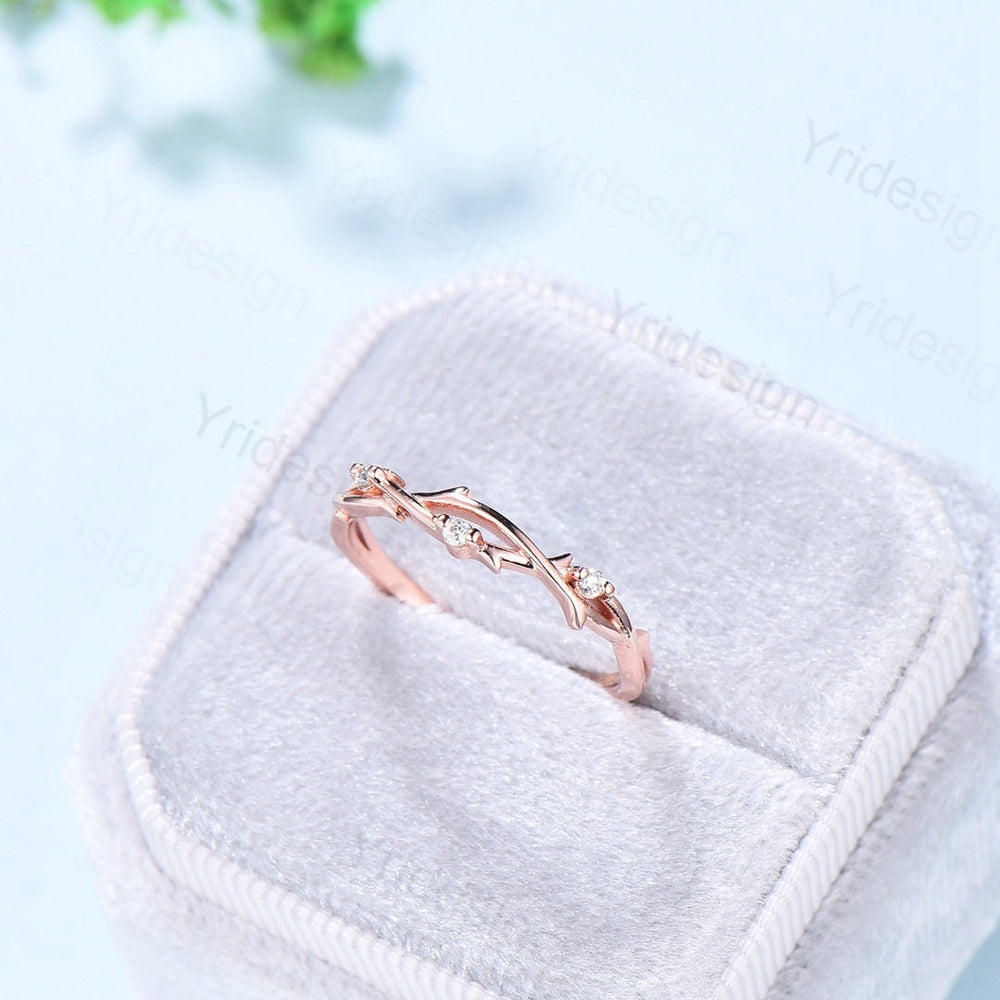 Twig Branch Diamond Wedding Wedding Band Women Solid Gold Unique Wedding Ring  Leaf Vine Stacking Band Infinity Anniversary Matching Band - PENFINE