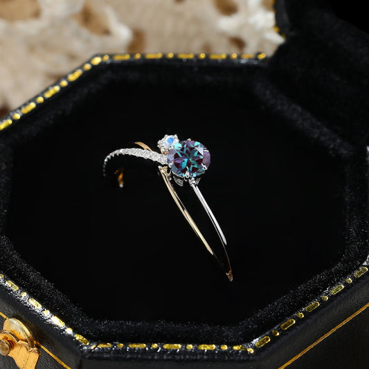5mm Dainty round alexandrite ring Unique moonstone alexandrite engagement ring split shank Delicate June birthstone wedding ring for women - PENFINE