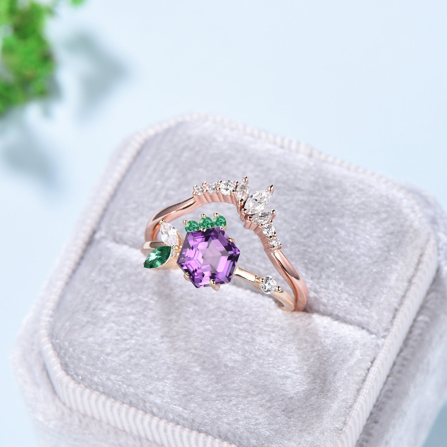 Vintage Natural Amethyst Engagement Ring Art Deco Ring Wedding Engagement Ring deals Handmade Jewelry Rose Gold Ring Moissanite ring For Women