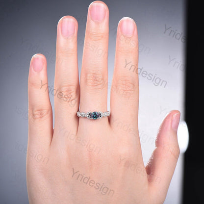 Dainty alexandrite engagement ring vintage split shank color changing alexandrite ring white gold art deco moissanite promise ring for women - PENFINE