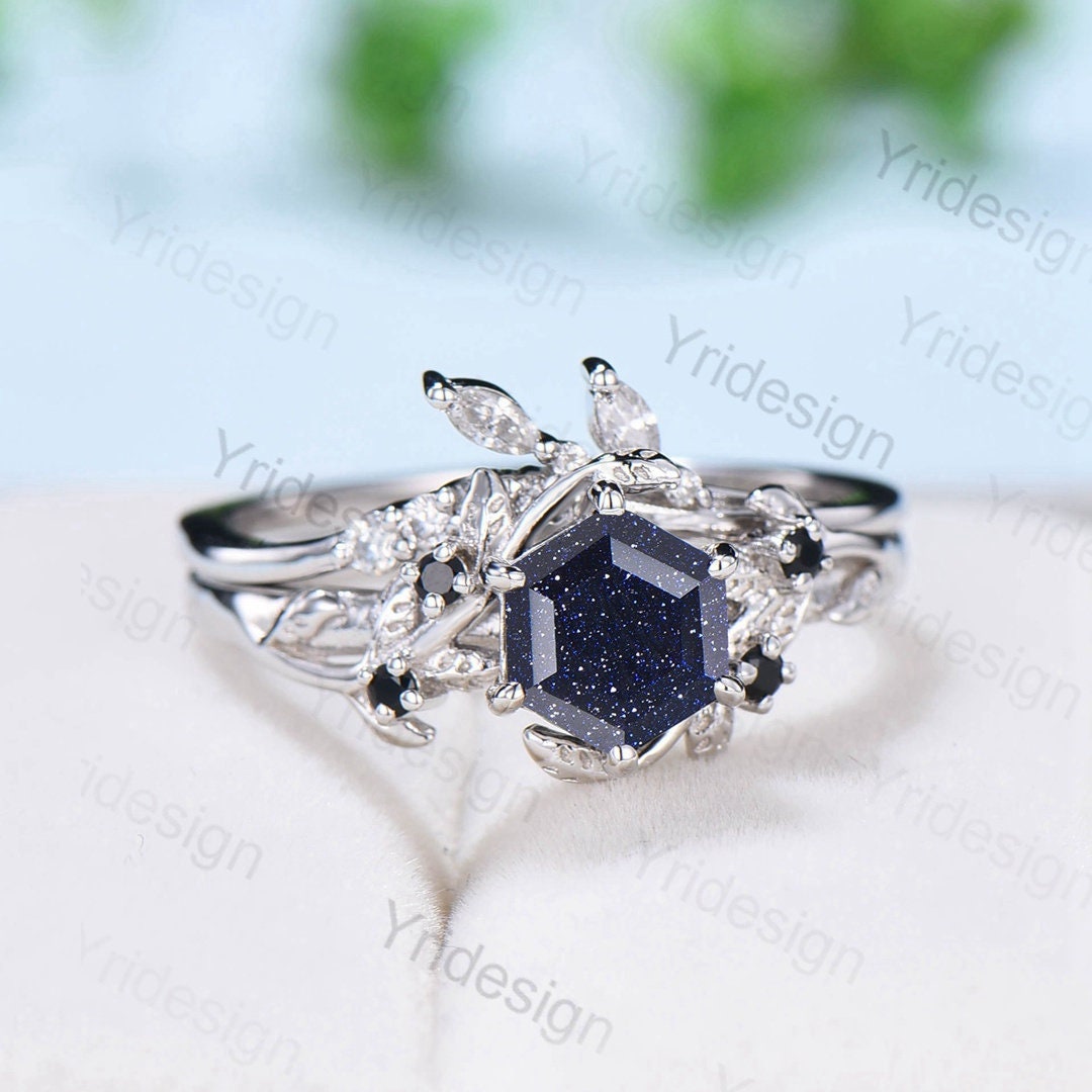 Wedding rings with on sale blue stones