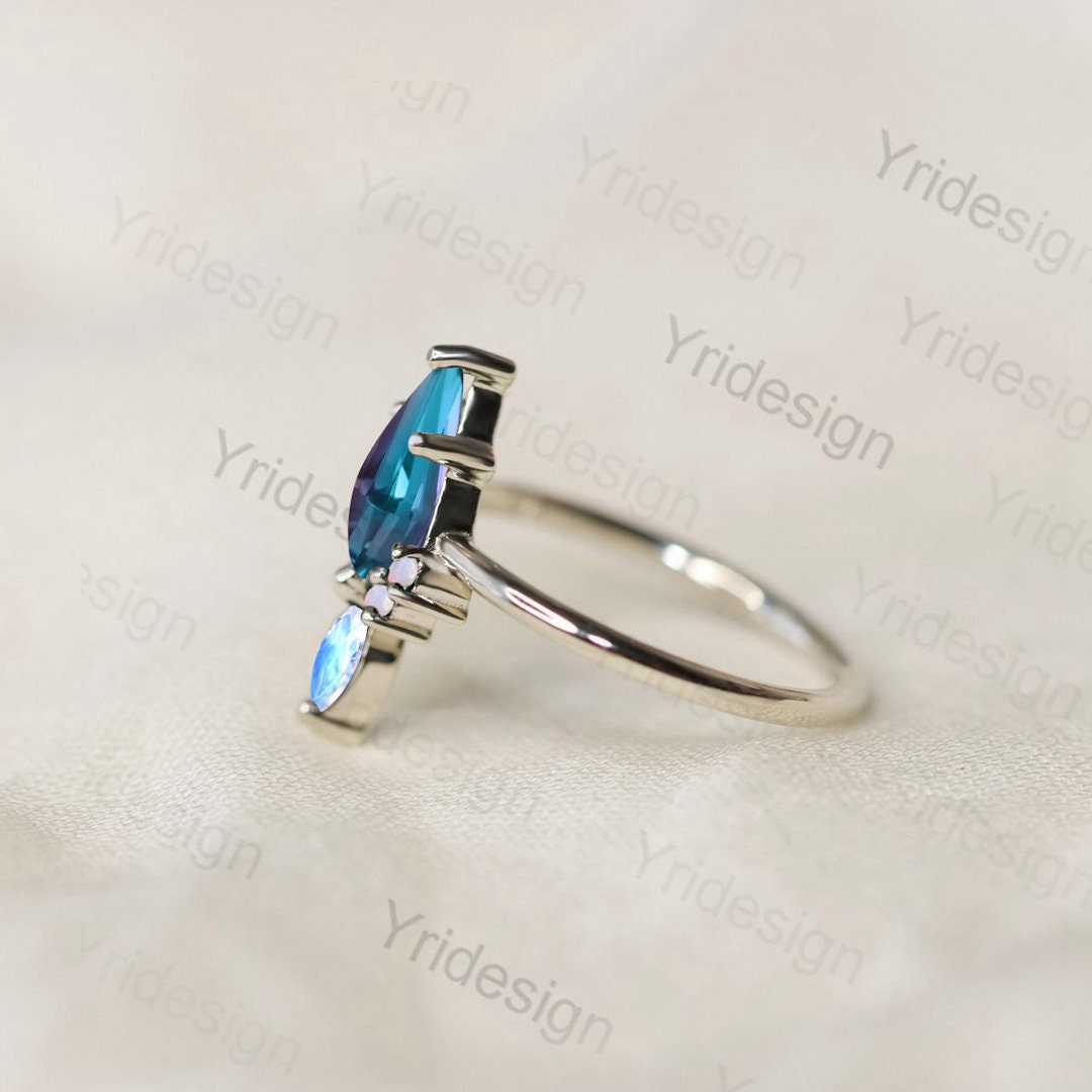 Unique Kite cut alexandrite ring Vintage alexandrite engagement ring solid gold antique opal moonstone promise ring wedding ring for women - PENFINE