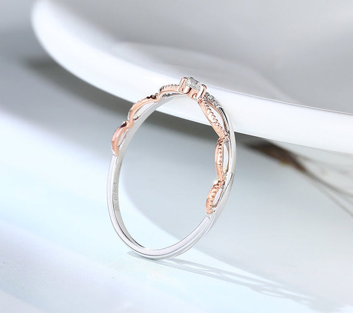 Crown wedding ring for women Art deco Diamond wedding band Vintage unique two tone gold stacking band moissanite anniversary promise ring - PENFINE