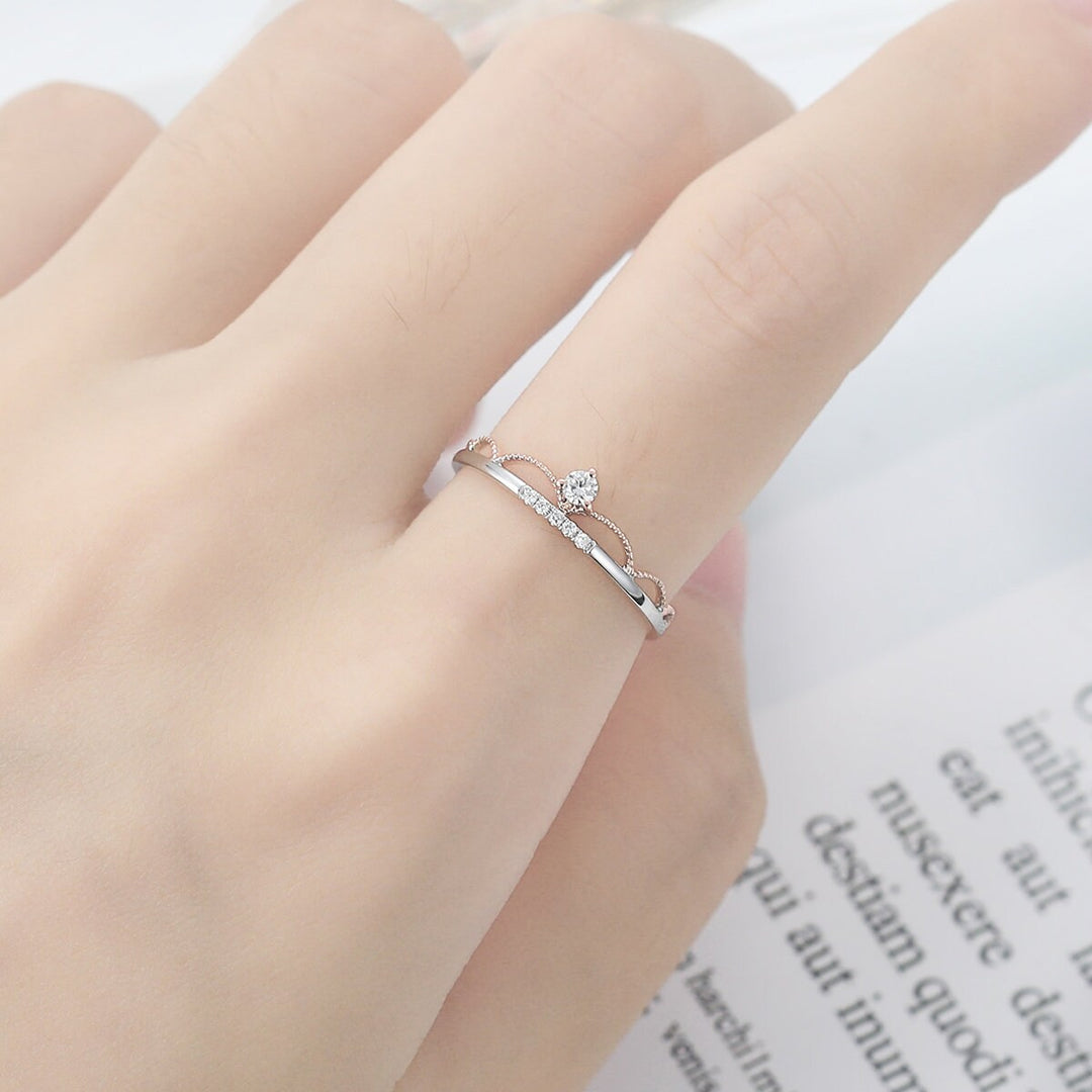 Crown wedding ring for women Art deco Diamond wedding band Vintage unique two tone gold stacking band moissanite anniversary promise ring - PENFINE