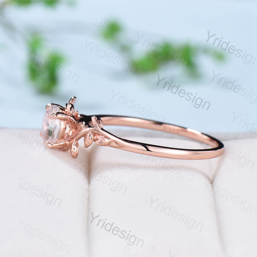 Vintage Leaves Moonstone Ring 14K Rose Gold Natural Inspired Leaf Engagement Ring Art Deco Wedding Ring For Women Floral Anniversary Gift - PENFINE