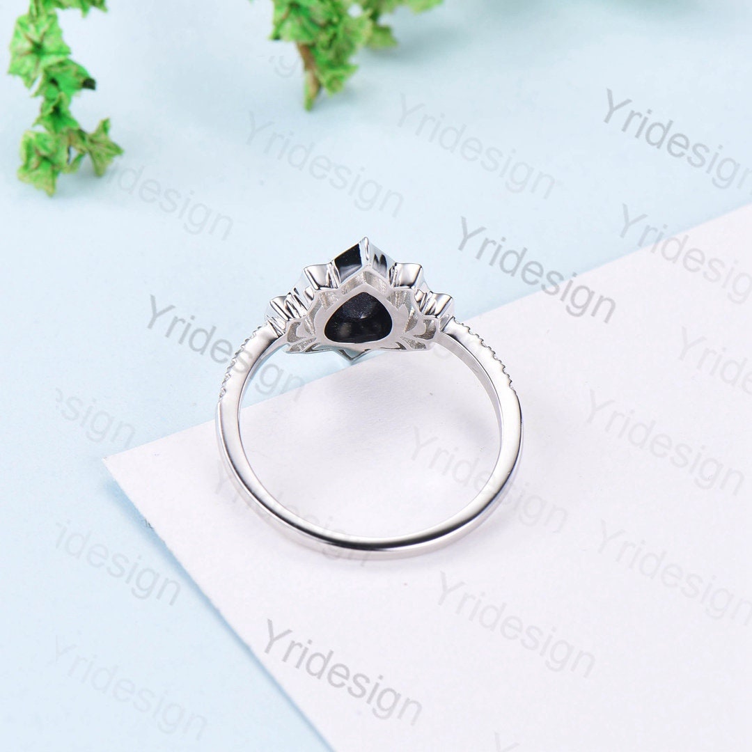 Lotus flower blue sandstone ring bezel set galaxy unique guardian engagement ring teardrop promise ring unique handmade proposal gifts women - PENFINE